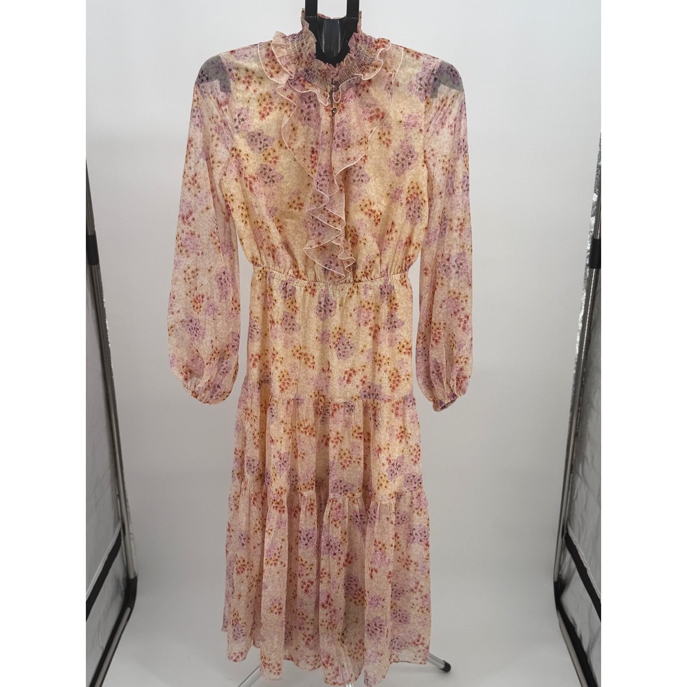 NWOT Keepsake Floral Ruffle Neck Cottagecore Dress Long Sleeve‎ Sheer Women 4